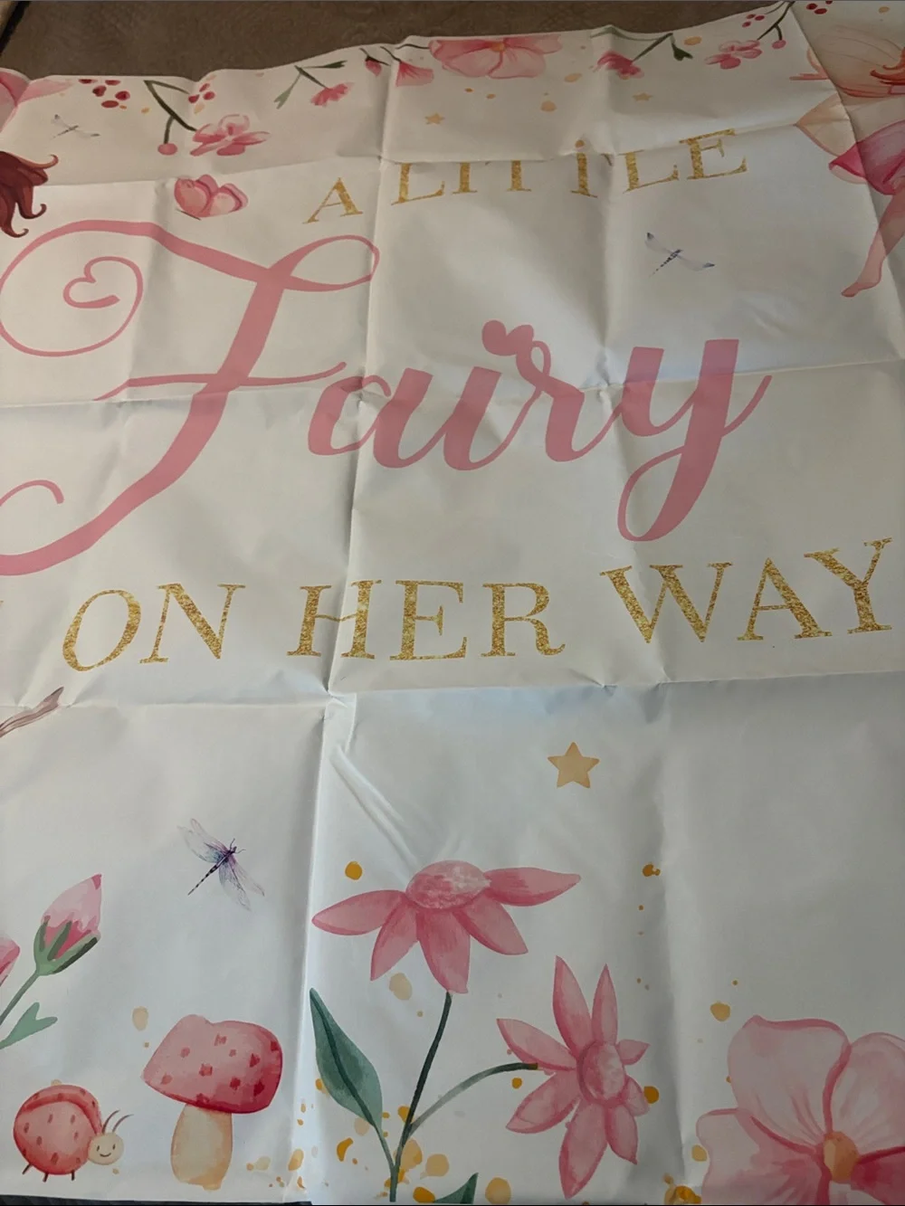 Banner for a baby shower- Pink Floral Fairy Design 39x59